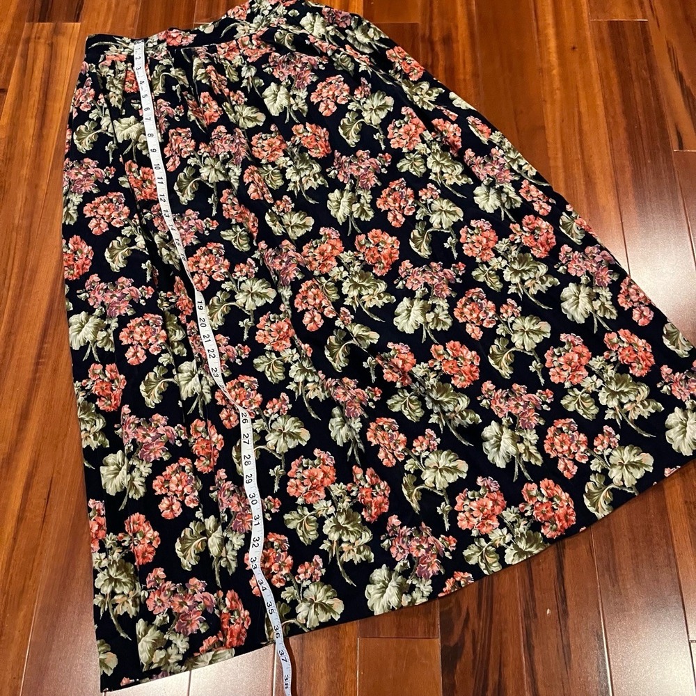 Vintage Herman Geist Floral Print Corduroy Skirt A-line Long Midi Size 12 - Picture 7 of 8